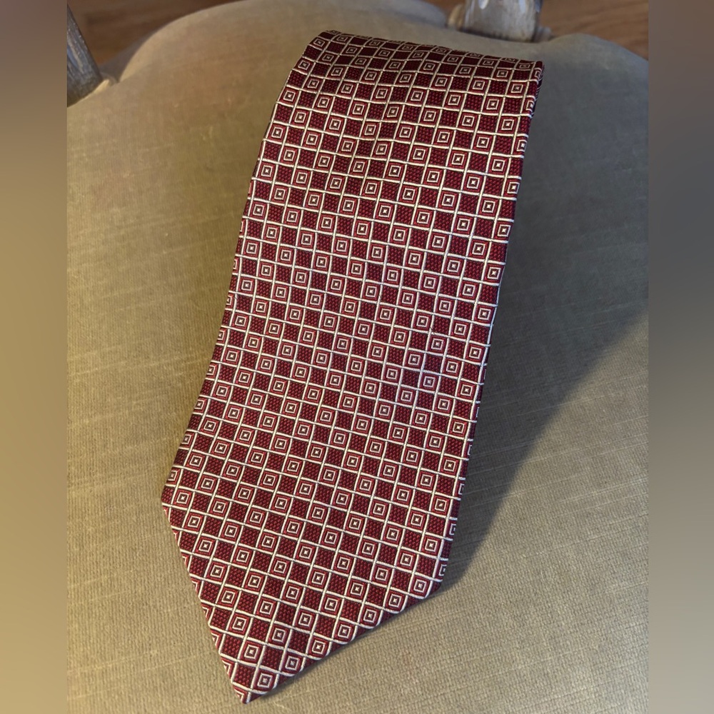 Vintage Polo Ralph Lauren Silk Handmade Tie Burgundy Geo Print PRISTINE